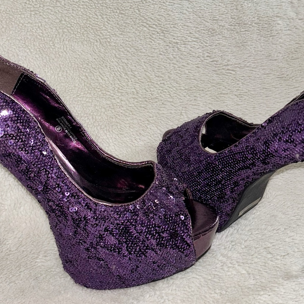 Elegant Purple Sequin Peep-Toe stiletto heels